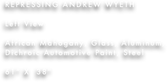 REPRESSING ANDREW WYETH

Left View

African Mahogany, Glass, Aluminum, Dichroic Automotive Paint, Steel

61” X  38”
